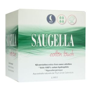 Saugella - Serviettes extra-fines Nuit - 12 serviettes