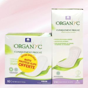 10 serviettes hygiéniques flux abondant + protège-slips offerts