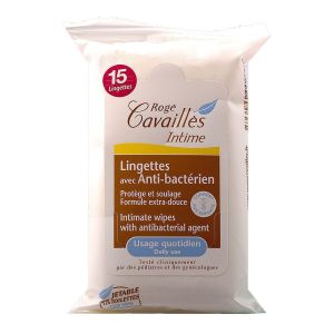15 lingettes intimes anti-bactériennes