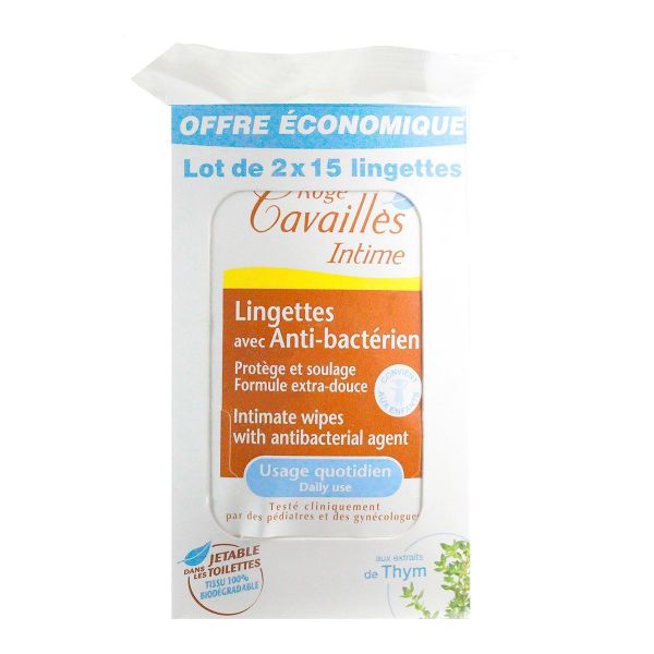 2x15 lingettes intimes anti-bactériennes